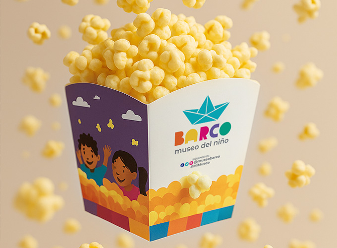 Diseño de empaque palomitas Barco Museo del Niño