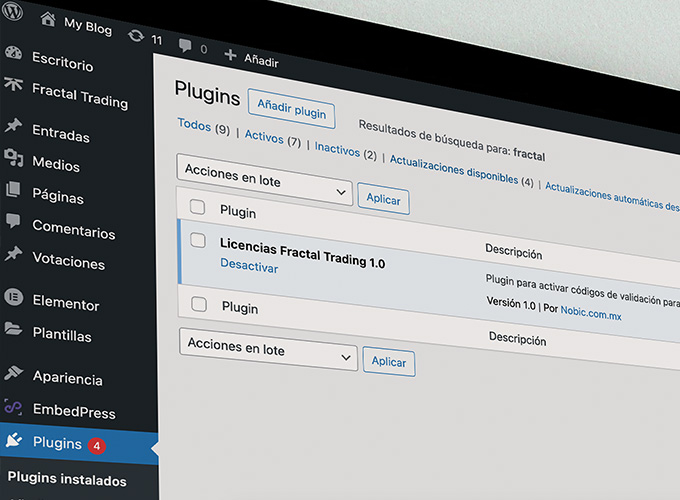 Plugin WordPress para licencias Fractal Trading
